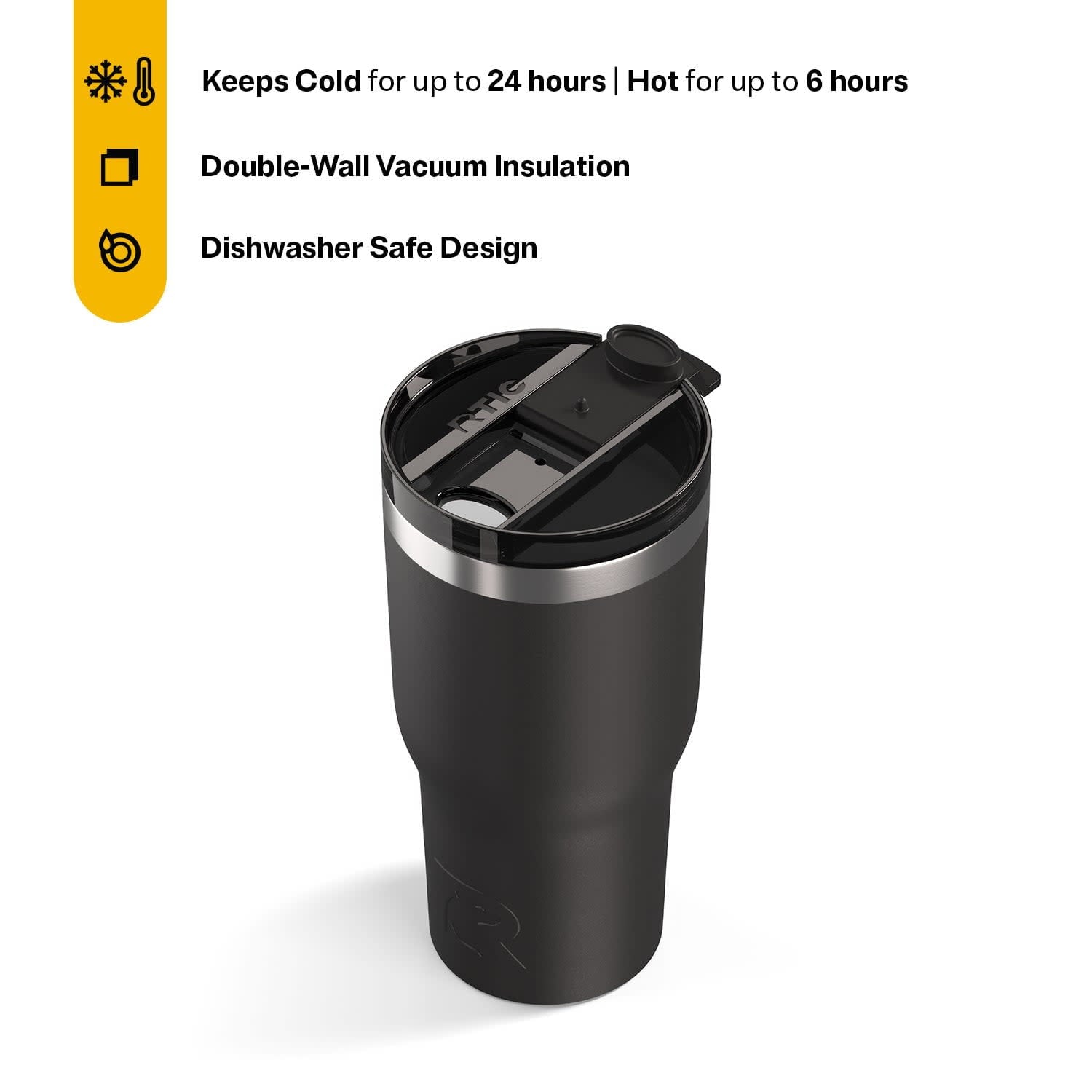 RTIC 30 oz Ceramic Lined Insulated Essential Tumbler, Leak-Resistant Lid, Black