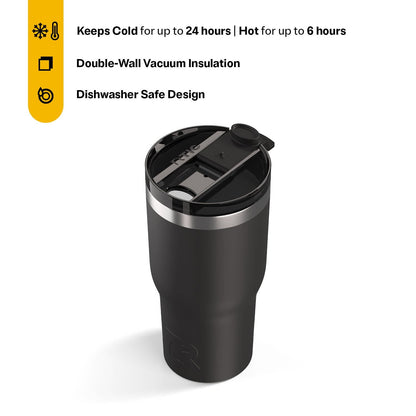 RTIC 30 oz Ceramic Lined Insulated Essential Tumbler, Leak-Resistant Lid, Black
