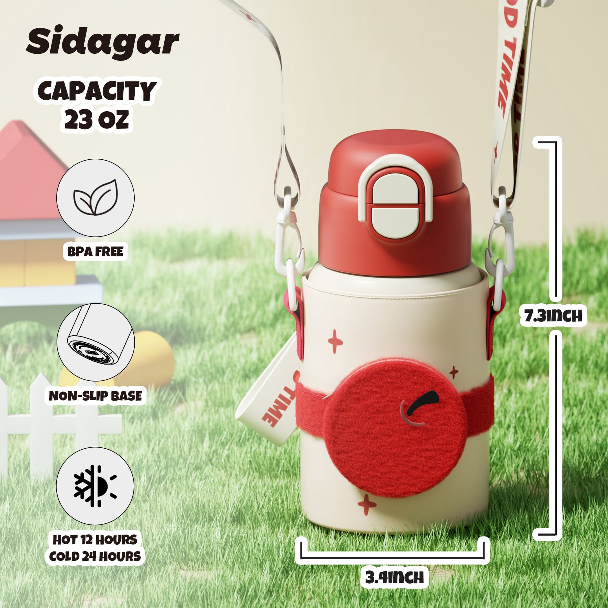 Sidagar 22 oz Insulated Leakproof Stainless Steel Tumbler with Shoulder Strap, Red