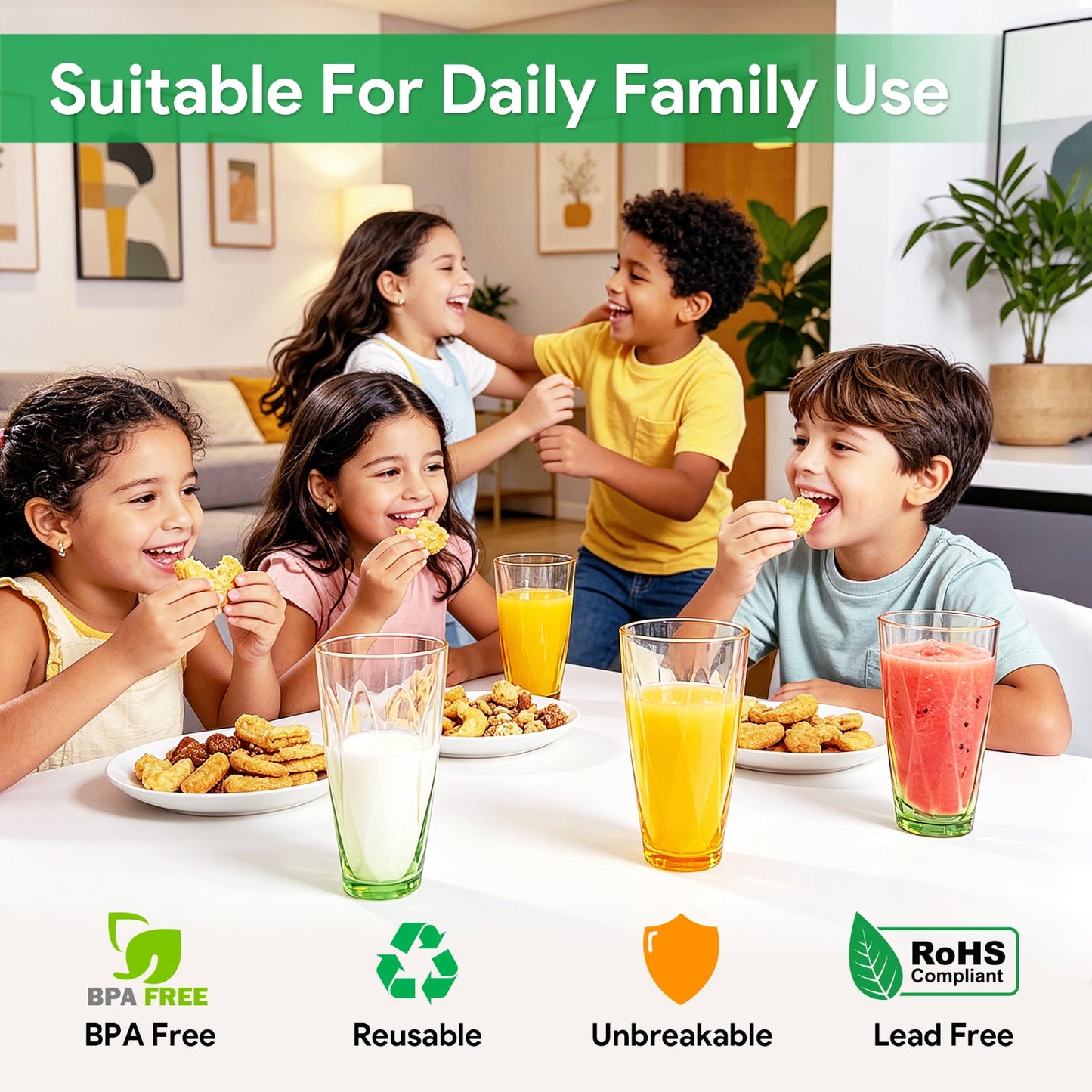 WowProLiv 13oz Premium Acrylic Stackable Drinking Tumblers, Top-Rack Dishwasher Safe, Shatterproof & BPA-Free Kid Cups,Water/Juice Glasses for Milk, Juice, Ice Tea, Agua Fresca, Lemonade.