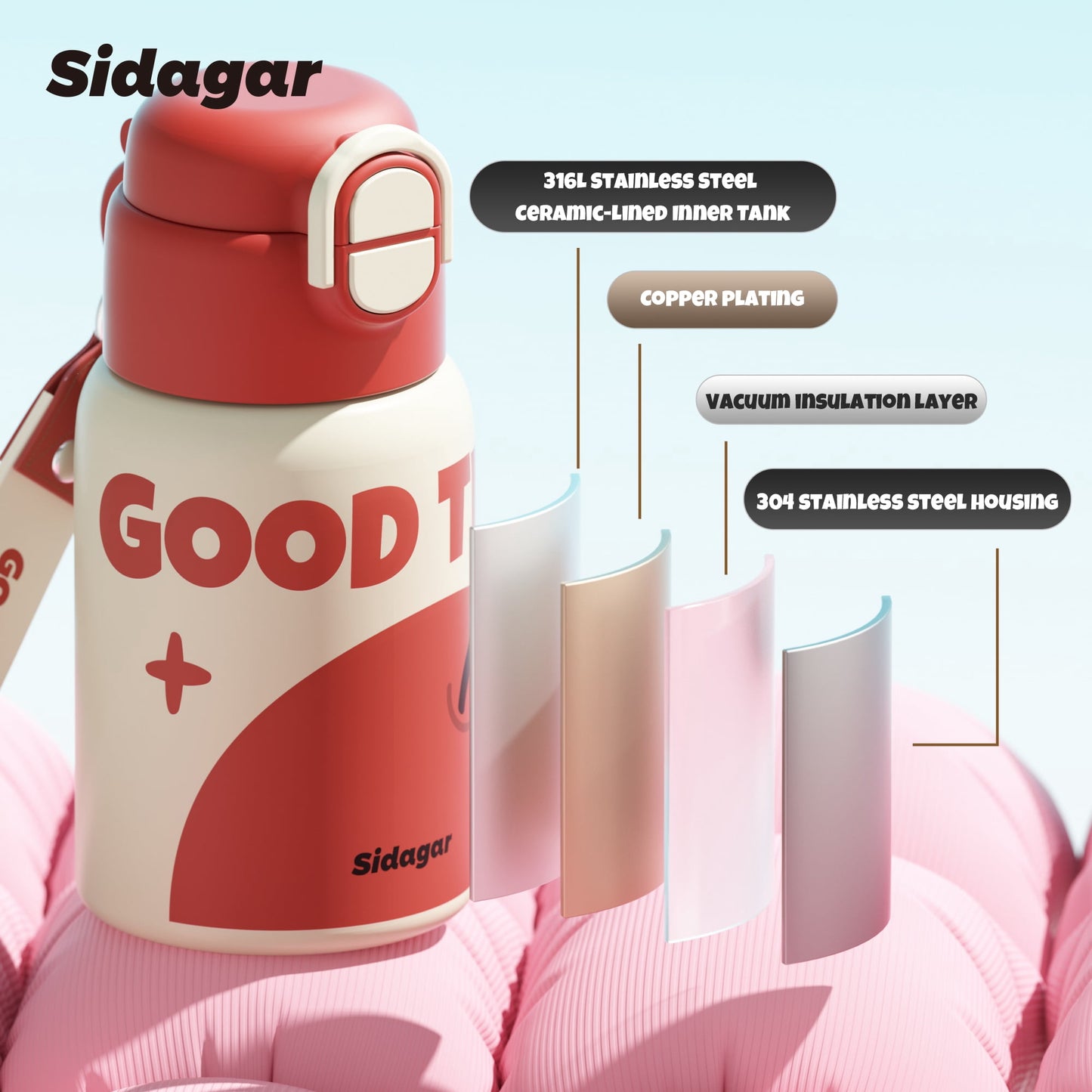 Sidagar 22 oz Insulated Leakproof Stainless Steel Tumbler with Shoulder Strap, Red