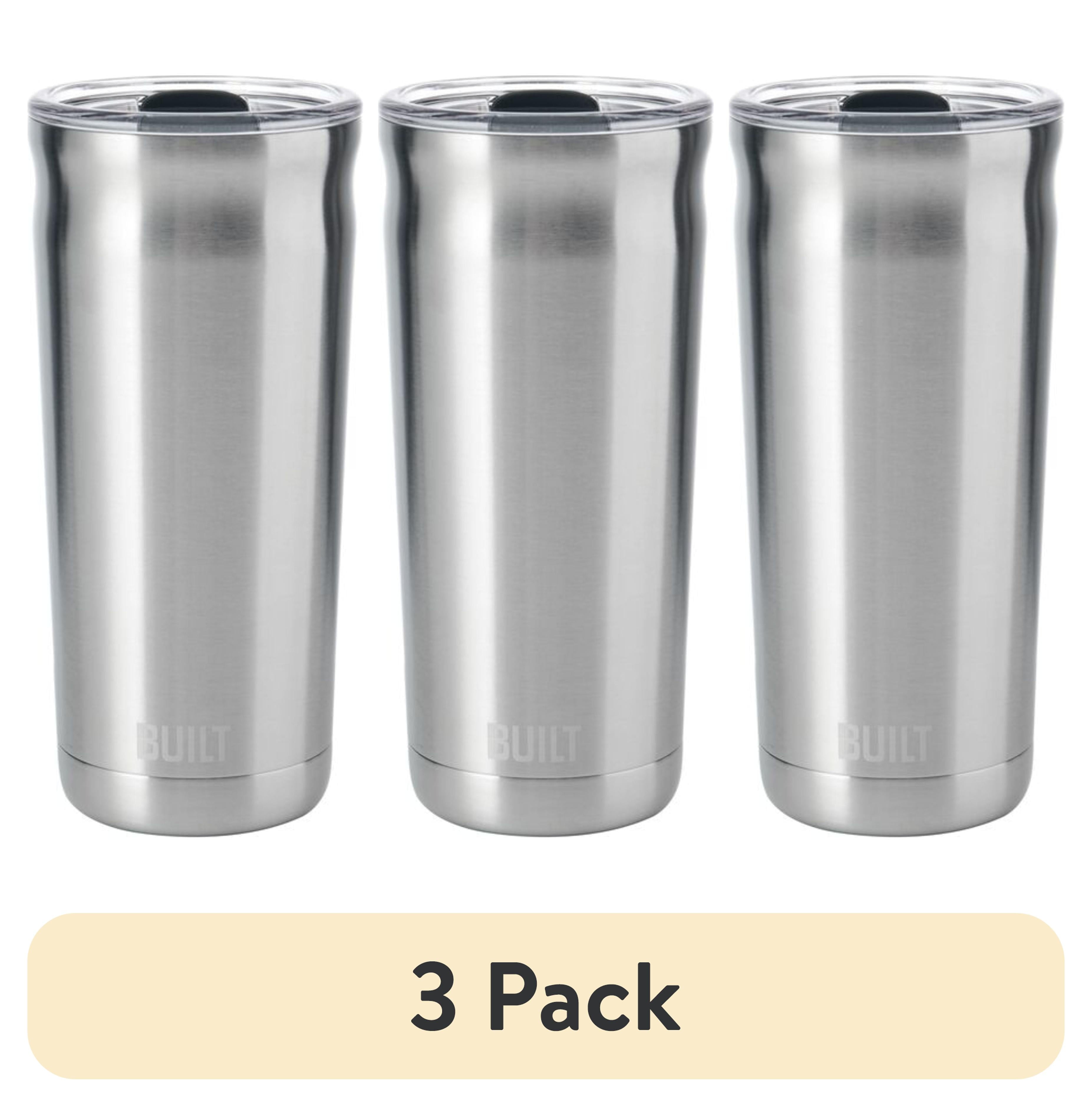 (3 pack) BUILT Torrent 20 oz Double-Wall Insulated Stainless Steel Tumbler Water Bottle, Stainless Steel