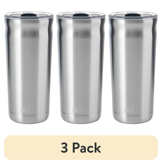 (3 pack) BUILT Torrent 20 oz Double-Wall Insulated Stainless Steel Tumbler Water Bottle, Stainless Steel