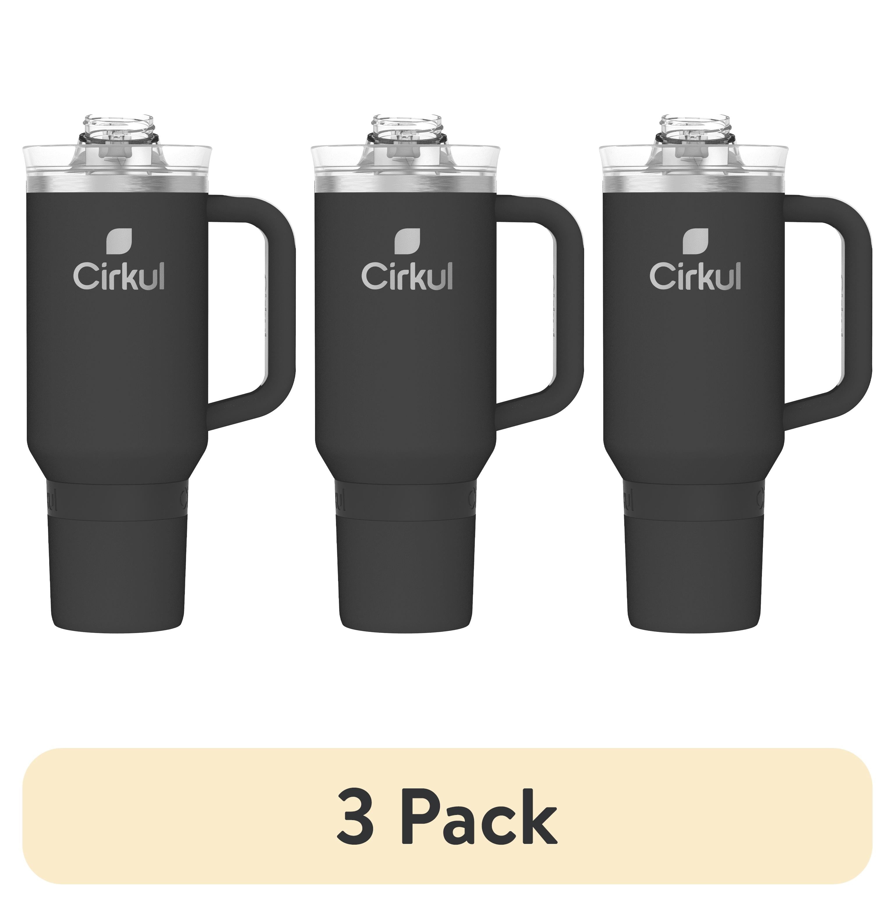 (3 pack) Cirkul 40oz All-Day StrawSip Double-Wall Insulated Stainless Steel Tumbler with Handle, Carbon (Black)