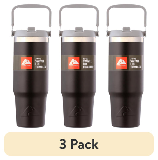 (3 pack) Ozark Trail 30 oz Stainless Steel Insulated Swivel Lid Tumbler, Black