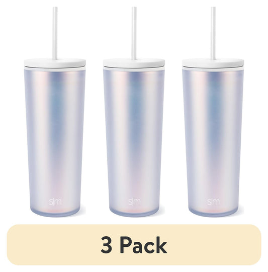 (3 pack) Simple Modern 24 fl oz Double Wall Plastic Classic Tumbler with Straw|Opalescent