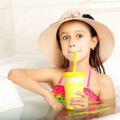 NOGIS 12oz Color Changing Cups Plastic Tumblers with Lids and Straws for Kids Spill Proof, 10pcs Reusable Summer Cold Drink Cups,Iced Coffee Tumblers/Party Cup