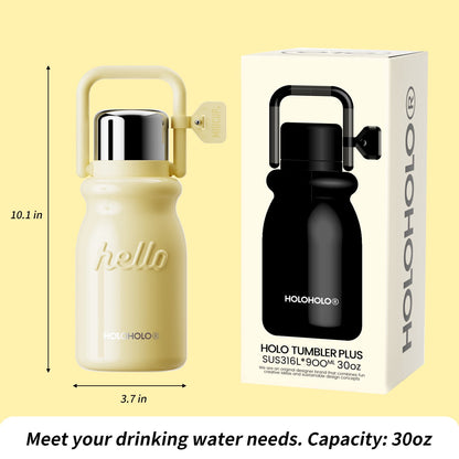 HOLOHOLO Stainless Steel Insulated Tumbler with Flip Straw and Handle 2-in-1 Tumbler 30oz Yellow Water Bottle for Daily Use