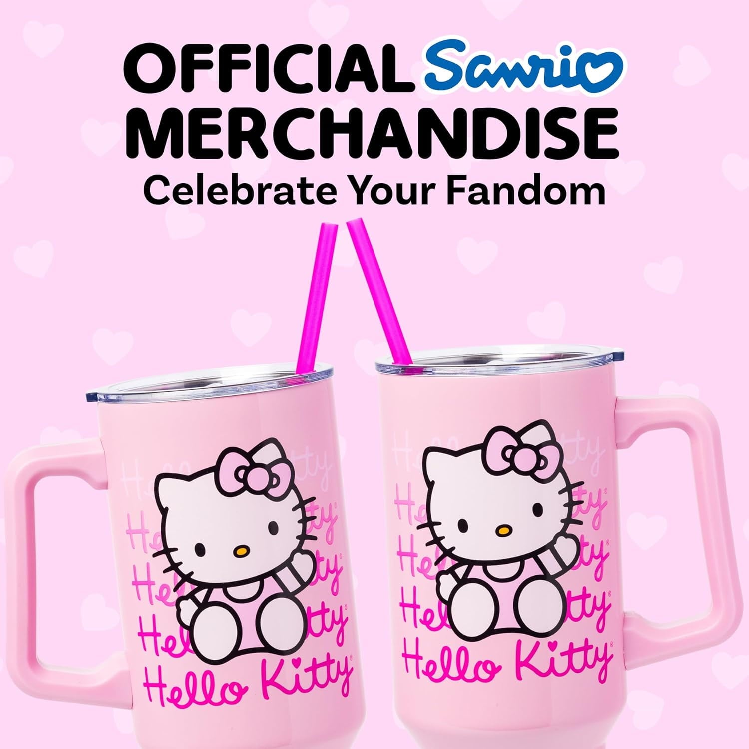 Silver Buffalo Sanrio Hello Kitty Waving Stainless Steel Tumbler with Handle and Straw, Fits in Standard Cup Holder, 40 Ounces
