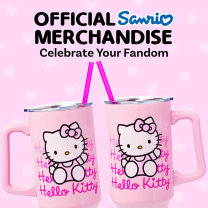 Silver Buffalo Sanrio Hello Kitty Waving Stainless Steel Tumbler with Handle and Straw, Fits in Standard Cup Holder, 40 Ounces
