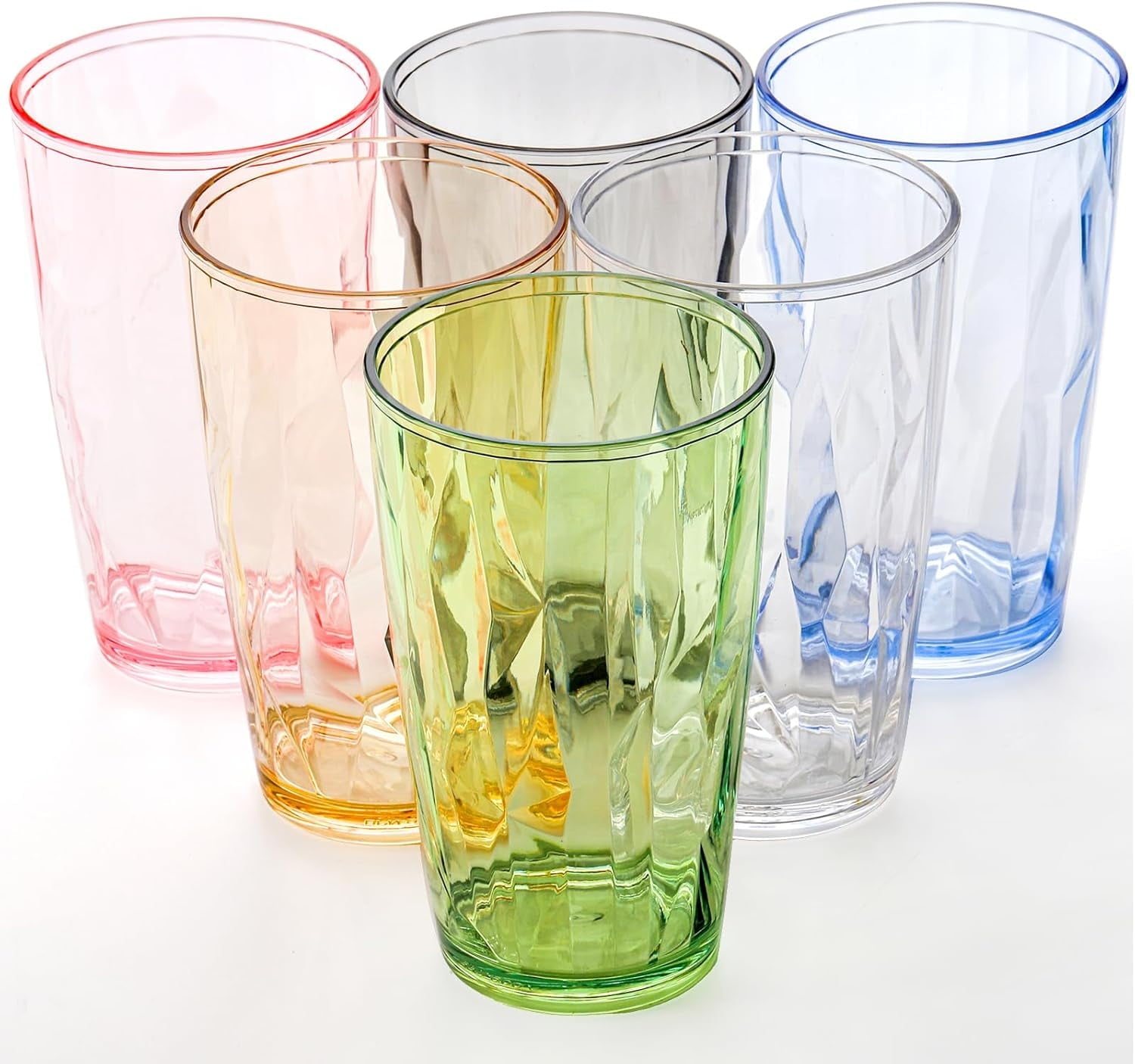 Plastic Reusable Drinking Glasses (Set of 6) 16 oz Water Cups ,BPA-Free Tumblers,Reusable Mixed Colors Assorted Stackable Cups, Dishwasher Safe