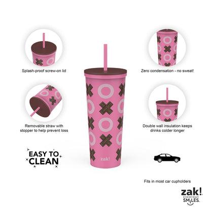 Valentine's Day 22 oz Plastic Hershey's Bar Insulated Tumbler with Straw, XO Design
