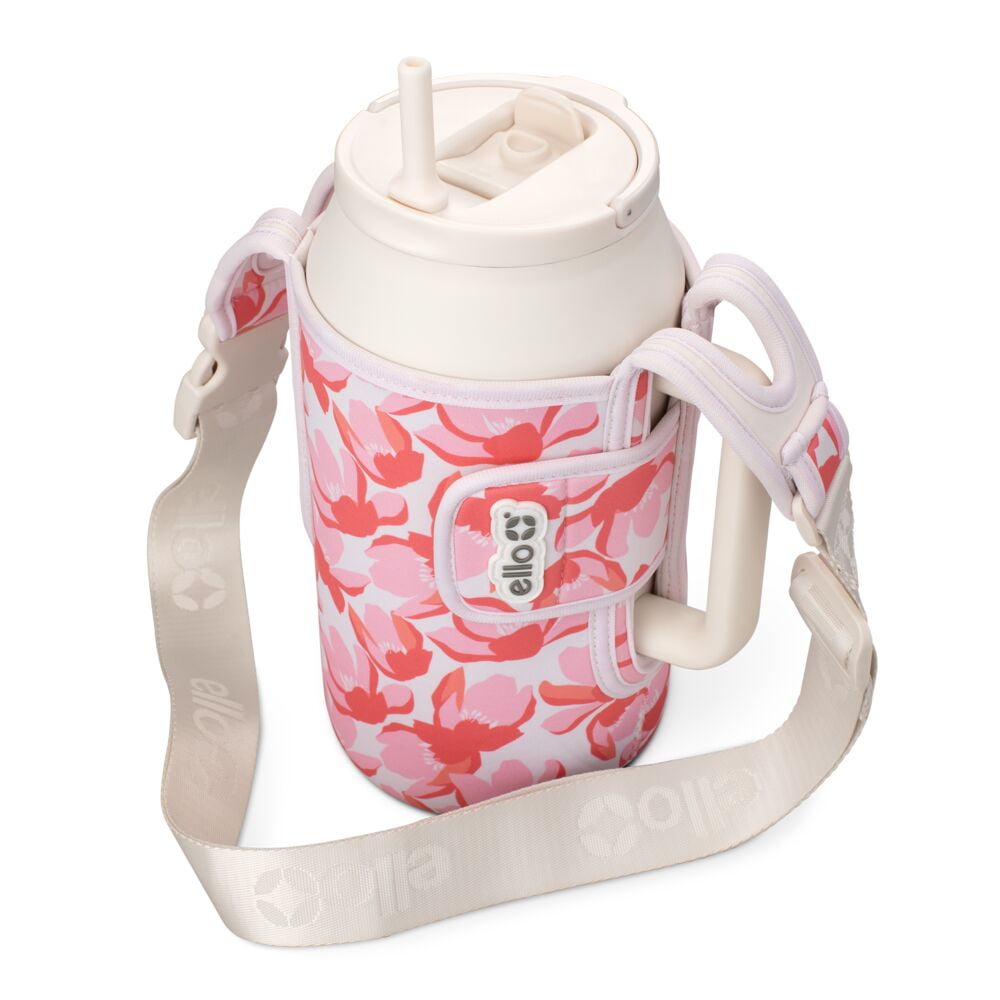 Ello Ultra Clean 64oz Stainless Steel Tumbler with Bottle Bag Sling, Pink Florals