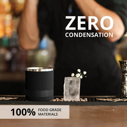 Elemental Recess Lowball Tumbler Set of 2, 10oz Triple Wall Stainless Steel Cup with Non-Shattered Tritan Lid, Insulated Whiskey Glass, Insulated Coffee Tumbler Mug for Hot & Cold Drinks - Black