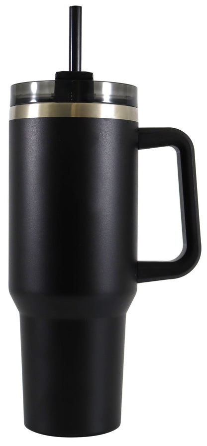 (3 pack) Mainstays 40 oz Stainless Steel Tumbler with Straw and Handle, Double Wall Insulated, Black