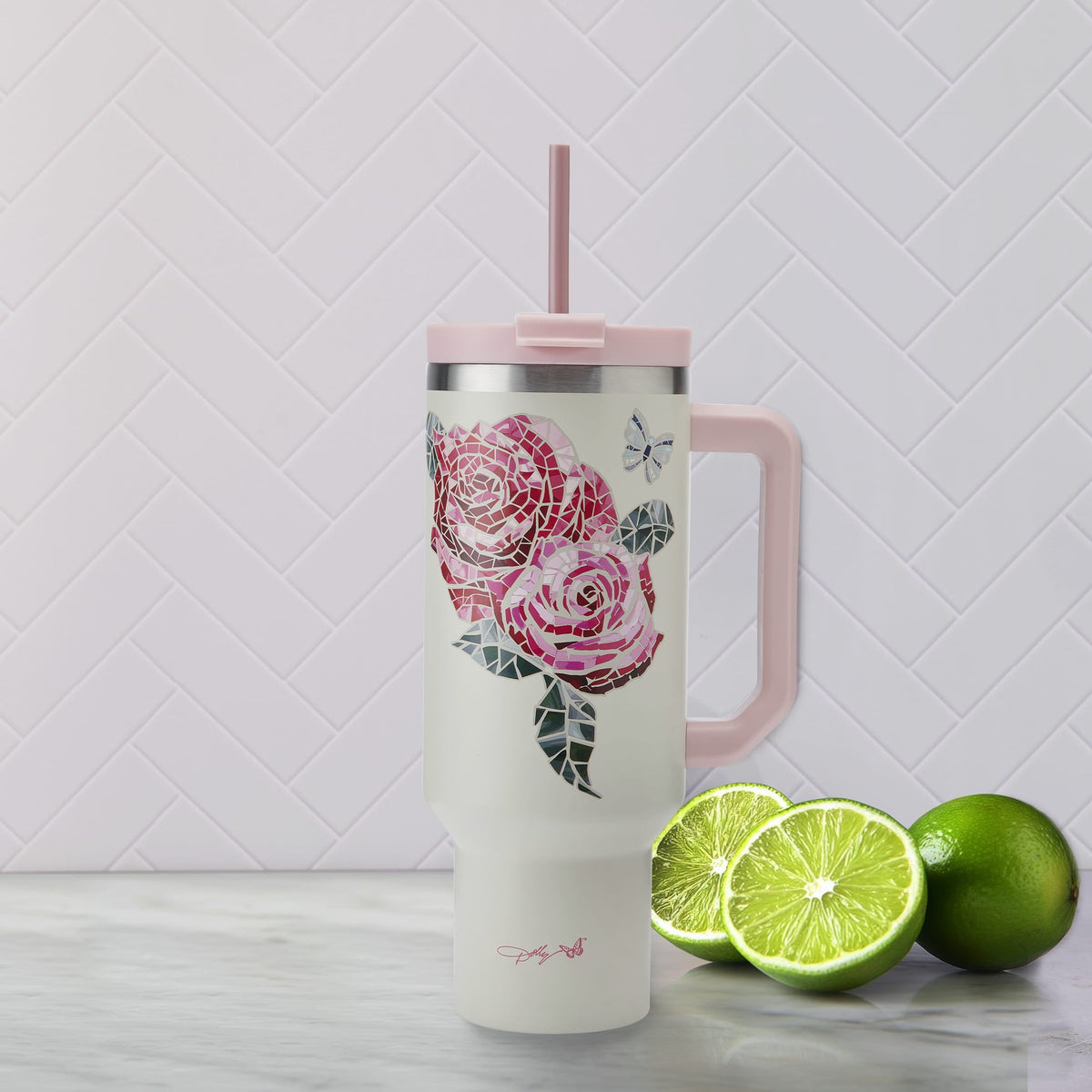 Dolly Parton 40 oz Stainless Steel Tumbler with Handle Pink Jewel