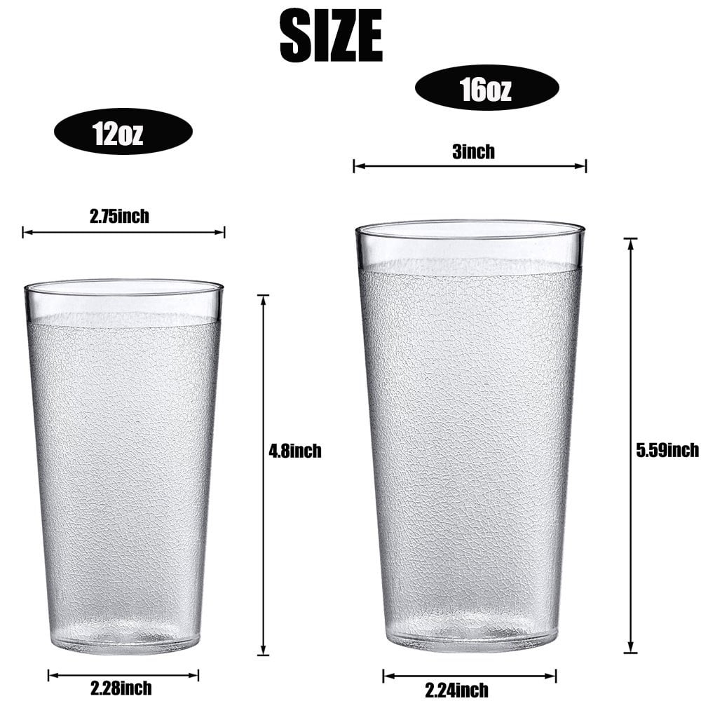 Plastic Unbreakable Tumblers Cups 12oz, Set of 8 Plastic Drinking Glasses, NOGIS Restaurant-Style Tumblers, Commercial-Grade Cups, Stackable, BPA-Free, Shatter-Proof, Dishwasher-Safe, Clear