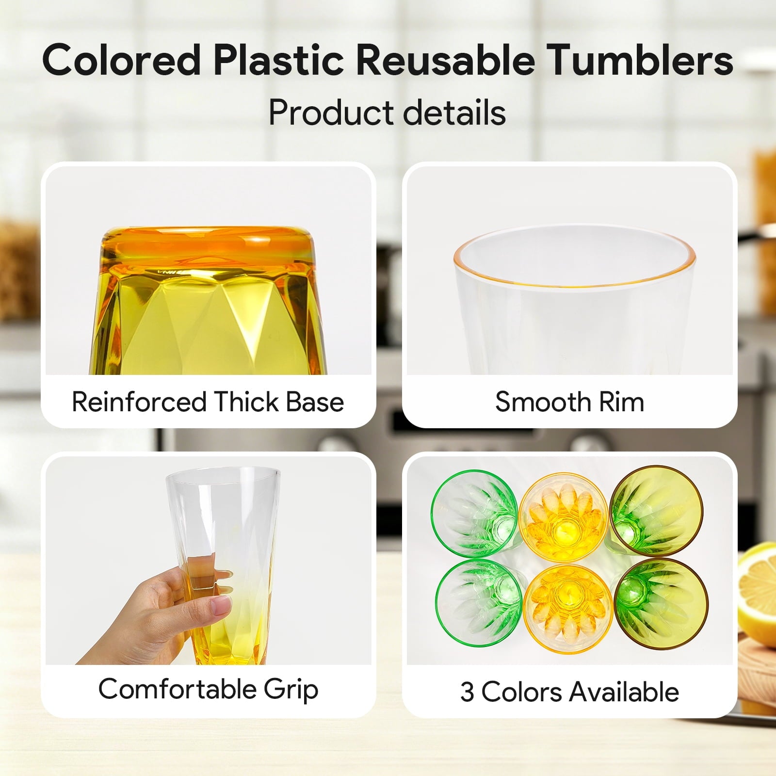 WowProLiv 13oz Premium Acrylic Stackable Drinking Tumblers, Top-Rack Dishwasher Safe, Shatterproof & BPA-Free Kid Cups,Water/Juice Glasses for Milk, Juice, Ice Tea, Agua Fresca, Lemonade.