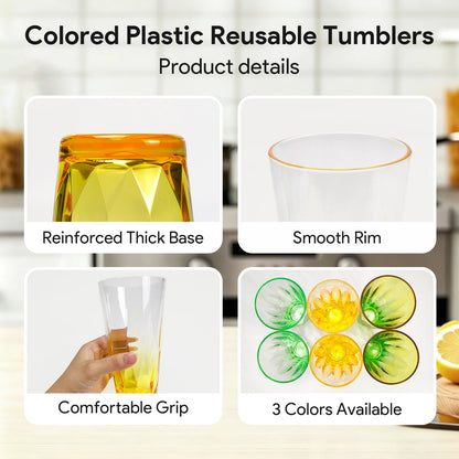 WowProLiv 13oz Premium Acrylic Stackable Drinking Tumblers, Top-Rack Dishwasher Safe, Shatterproof & BPA-Free Kid Cups,Water/Juice Glasses for Milk, Juice, Ice Tea, Agua Fresca, Lemonade.