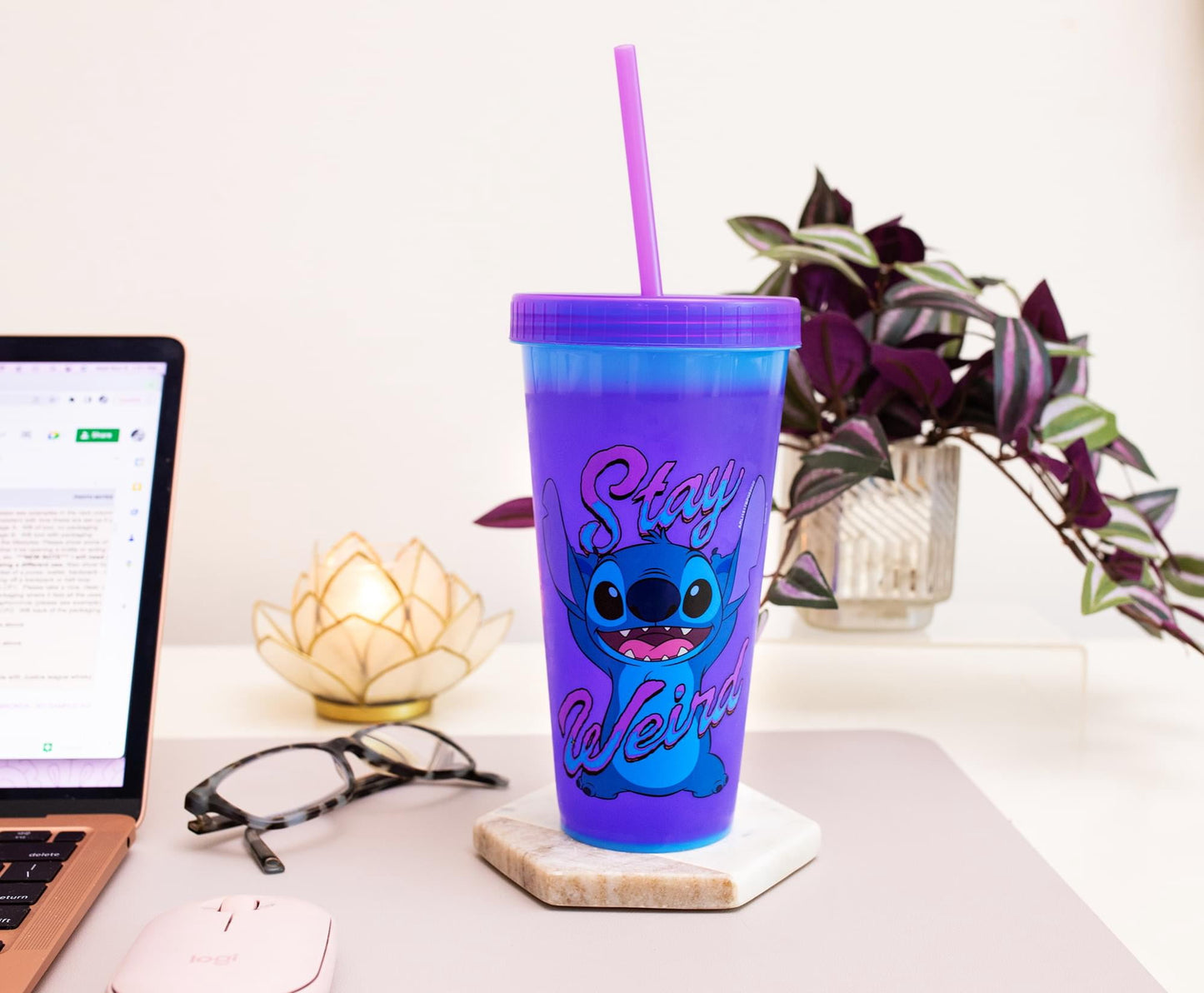 Lilo and Stitch Stay Weird 24oz Color Change Plastic Tumbler w Lid and Straw