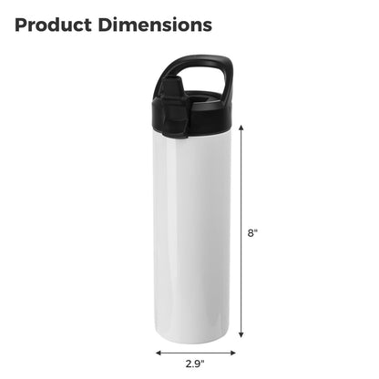 4PCS Sublimation Tumblers, 20oz Skinny Straight Sport Water Bottles with Straw Lids and Portable Handles, Blank Stainless Steel Double-Wall Insulated Cups for DIY