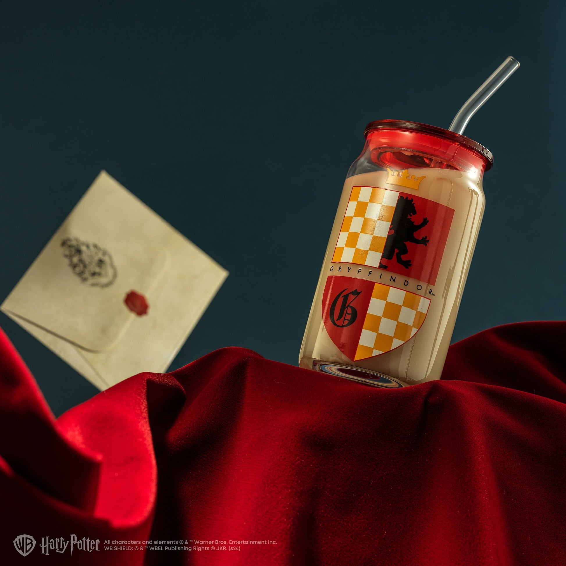 Harry Potter House Crests Tumbler Glasses with Lids, 16-Ounce, Set of 4