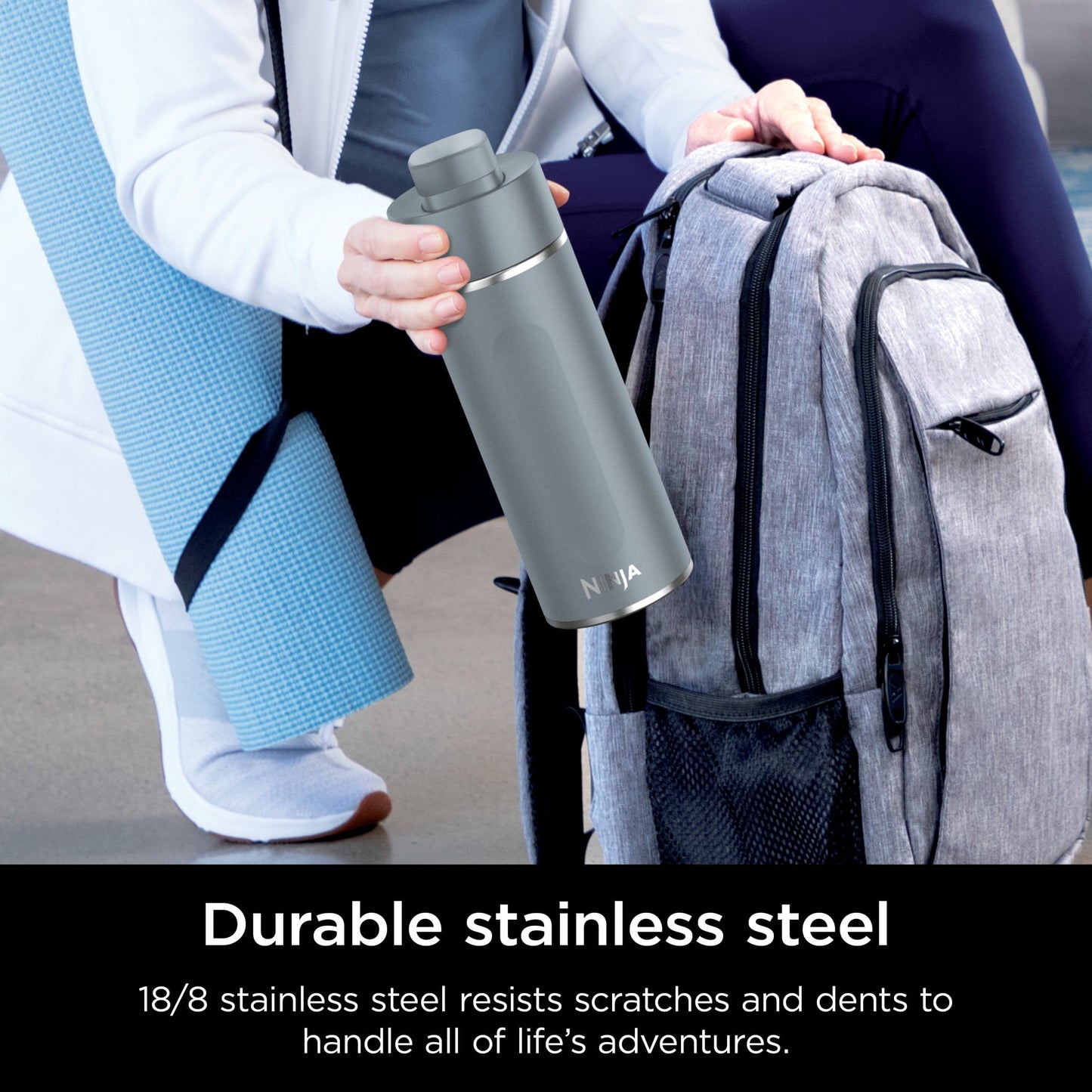 (2 pack) Ninja Thirsti 24 oz Travel Water Bottle, Stainless Steel, Leak Proof, 24 Hours Cold, Ash Gray