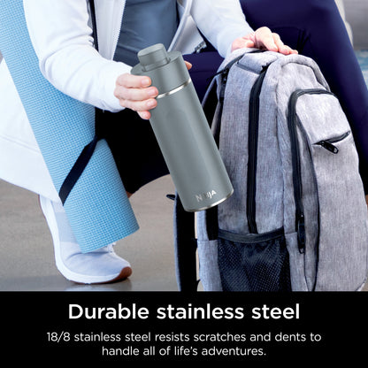 (2 pack) Ninja Thirsti 24 oz Travel Water Bottle, Stainless Steel, Leak Proof, 24 Hours Cold, Ash Gray