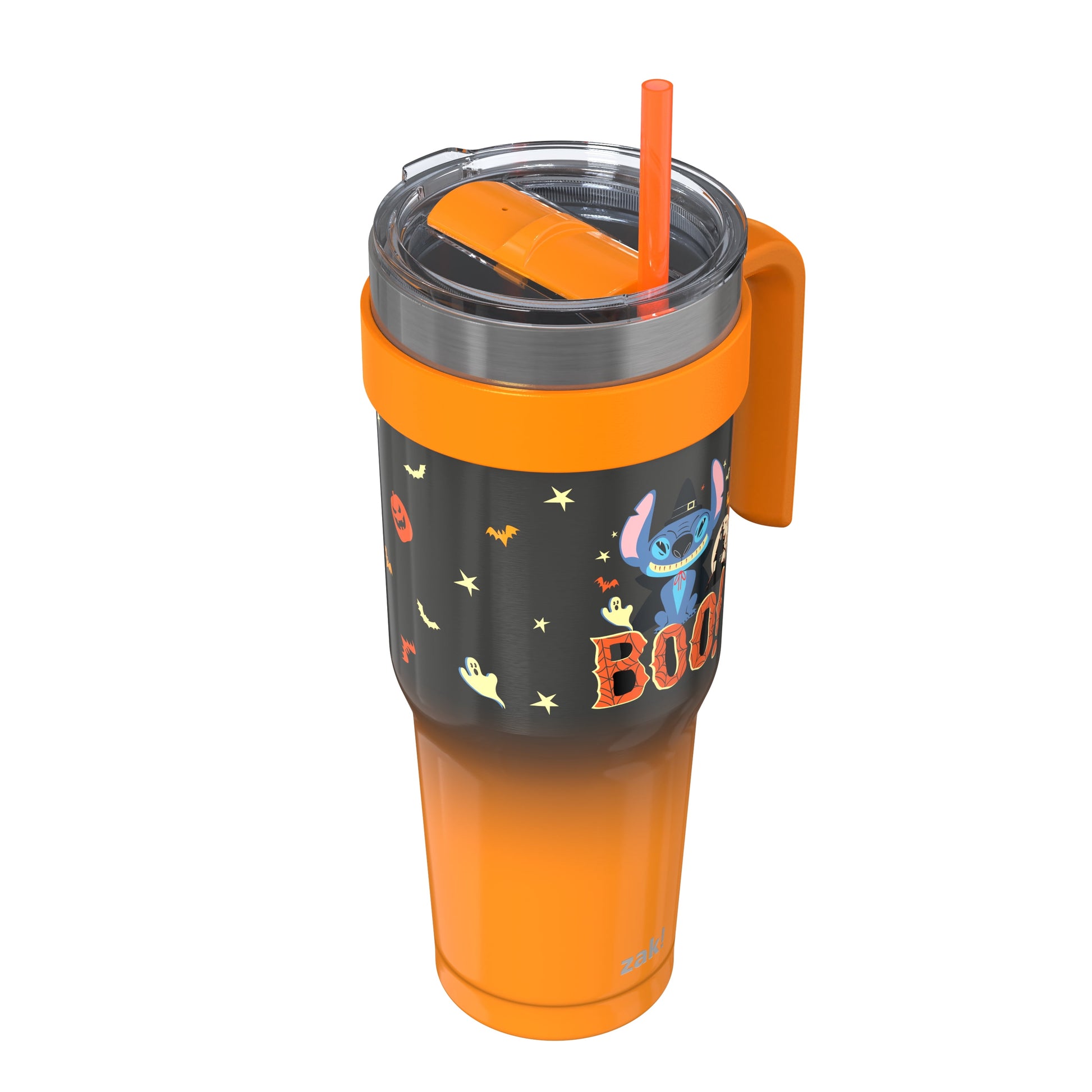 Zak Designs 40oz Stitch Halloween Straw Handle Tumbler, Double Wall Vacuum Insulated Stainless Steel Waverly Tumbler with Durable Plastic Straw, Travel Straw Tumbler with Handle, Ombre