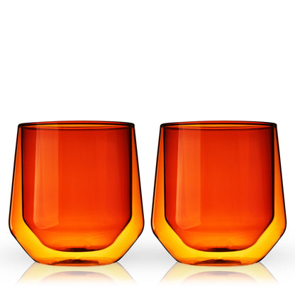 Viski Aurora Wine Glasses, Iced Coffee, Water Tumblers, 9 oz Set of 2 Amber