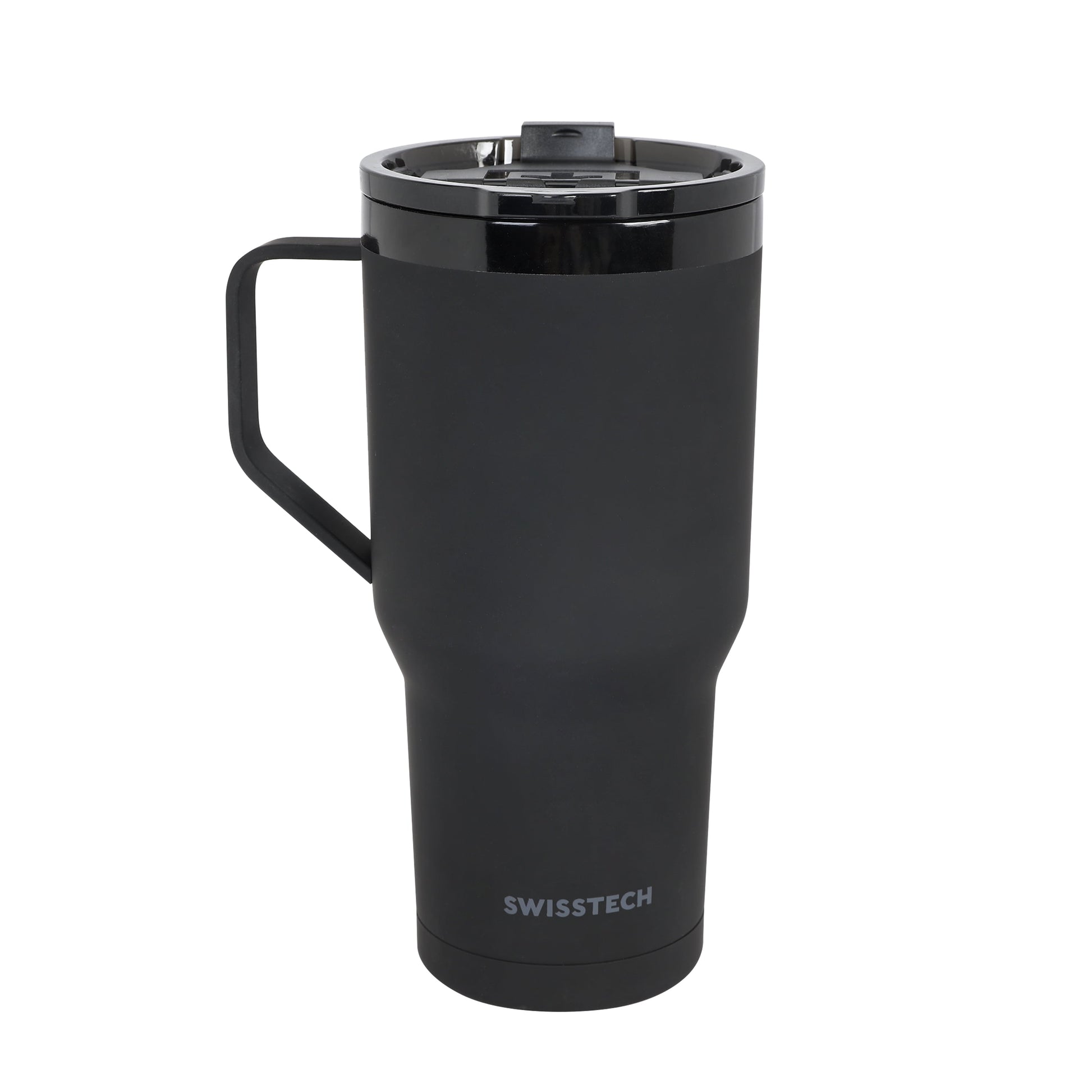 Swiss Tech 30oz black triple wall stainless steel tumbler 2-pack with handle & leakproof lid