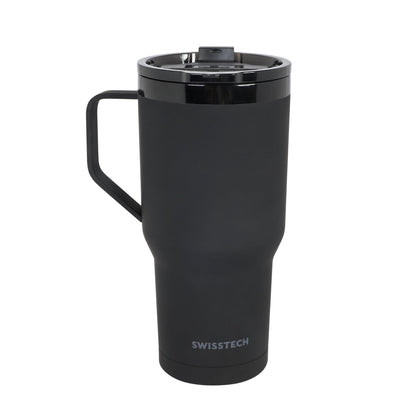 Swiss Tech 30oz black triple wall stainless steel tumbler 2-pack with handle & leakproof lid