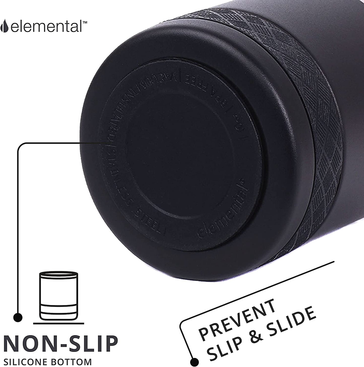 Elemental Recess Lowball Tumbler Set of 2, 10oz Triple Wall Stainless Steel Cup with Non-Shattered Tritan Lid, Insulated Whiskey Glass, Insulated Coffee Tumbler Mug for Hot & Cold Drinks - Black