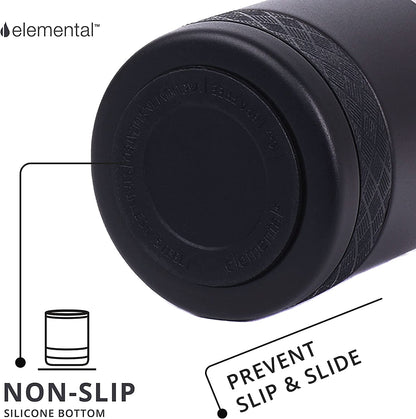 Elemental Recess Lowball Tumbler Set of 2, 10oz Triple Wall Stainless Steel Cup with Non-Shattered Tritan Lid, Insulated Whiskey Glass, Insulated Coffee Tumbler Mug for Hot & Cold Drinks - Black
