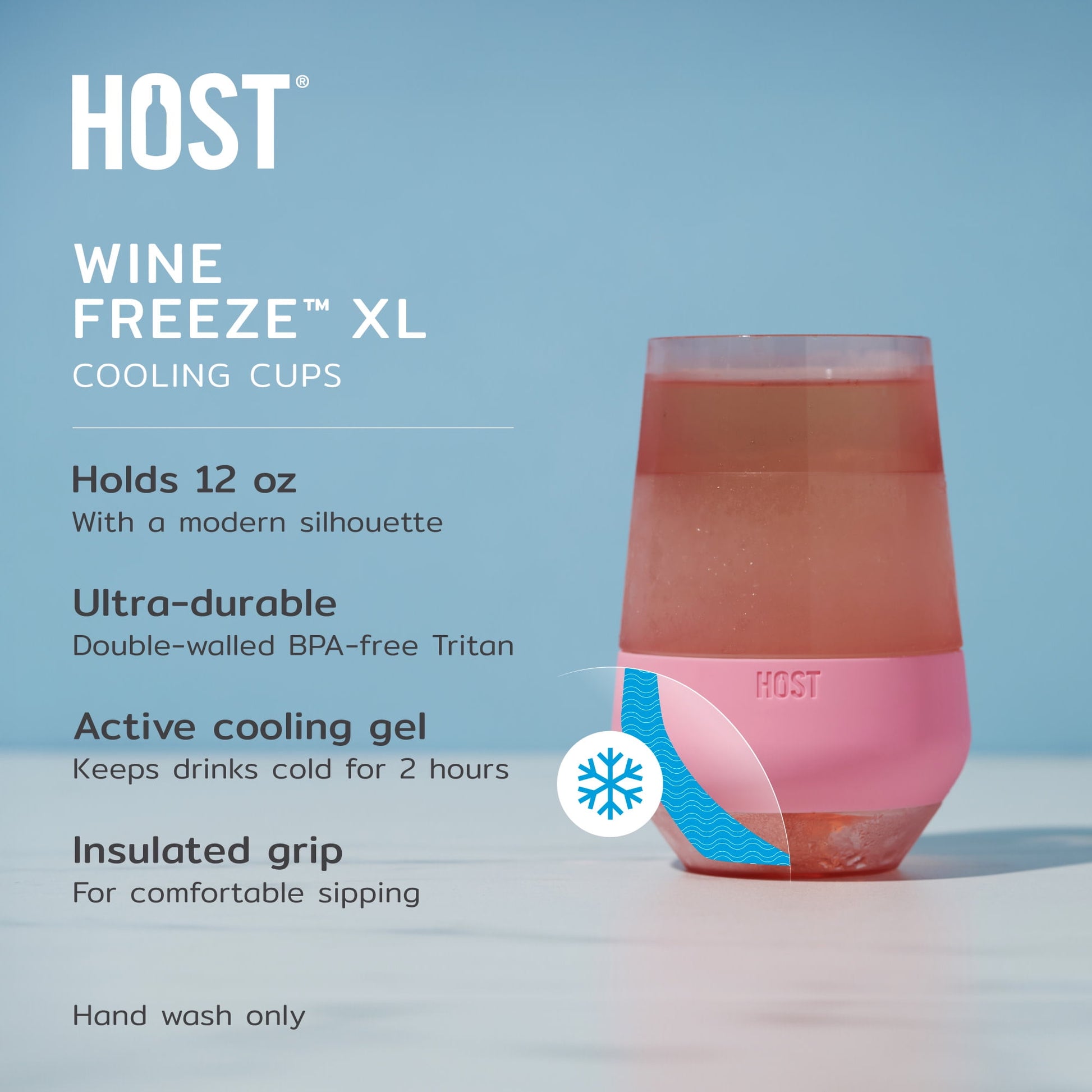 Host Freeze XL Cooling Cup, Double Wall Insulated Tumbler, 12oz, Set of 4