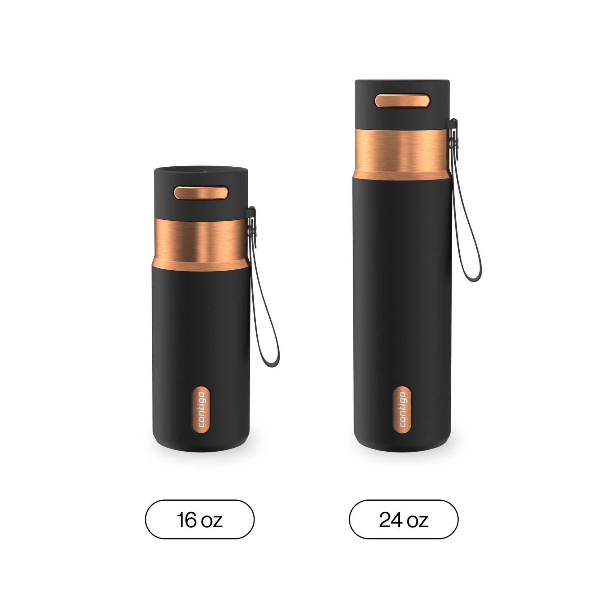 Contigo 24 oz Stainless Steel Leak-Proof Insulated Water Bottle with Carry Strap, Black/Bronze