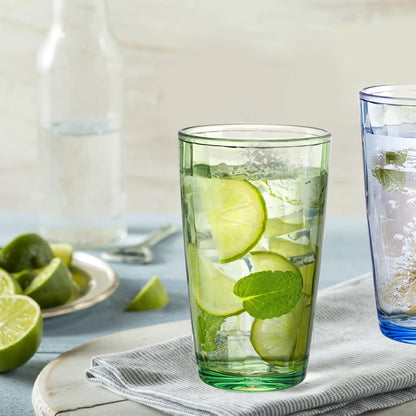 Plastic Reusable Drinking Glasses (Set of 6) 16 oz Water Cups ,BPA-Free Tumblers,Reusable Mixed Colors Assorted Stackable Cups, Dishwasher Safe