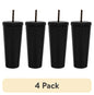(4 pack) Mainstays 26-Ounce Capacity Plastic Double Wall Insulated Iridescent Textured Tumbler with Straw, Black
