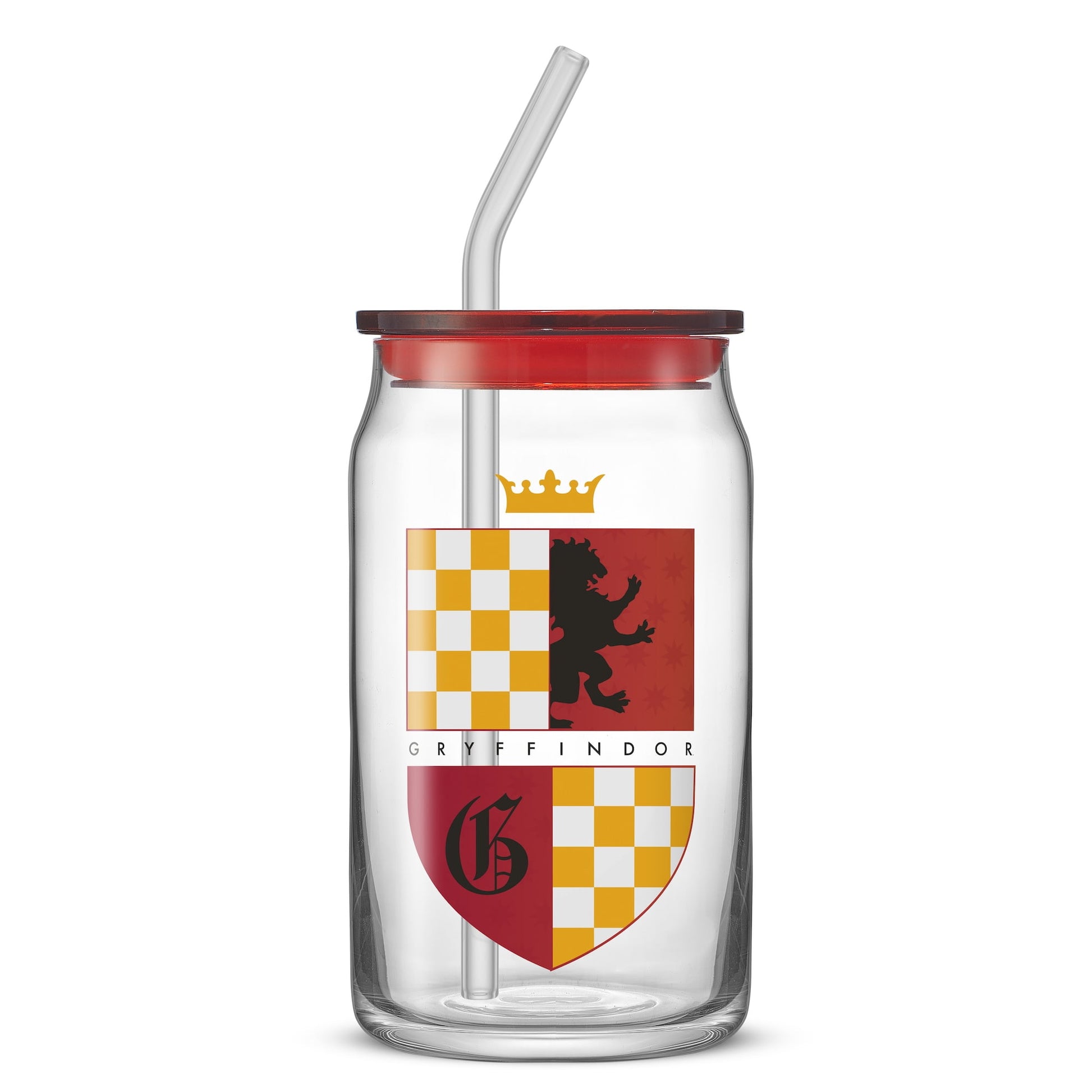 Harry Potter House Crests Tumbler Glasses with Lids, 16-Ounce, Set of 4