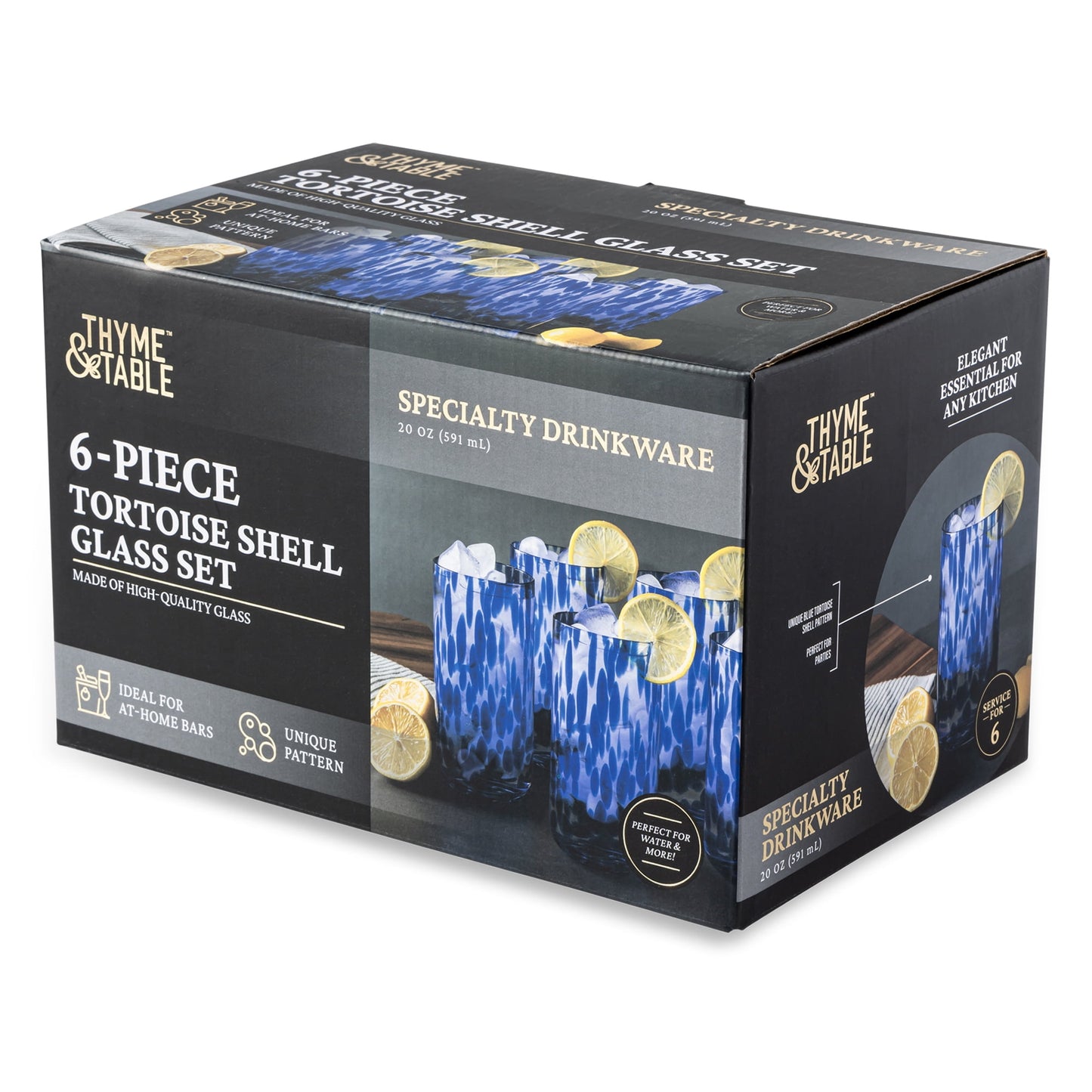 Thyme & Table 20 fl oz Blue Tortoise Drinking Glasses, Set of 6