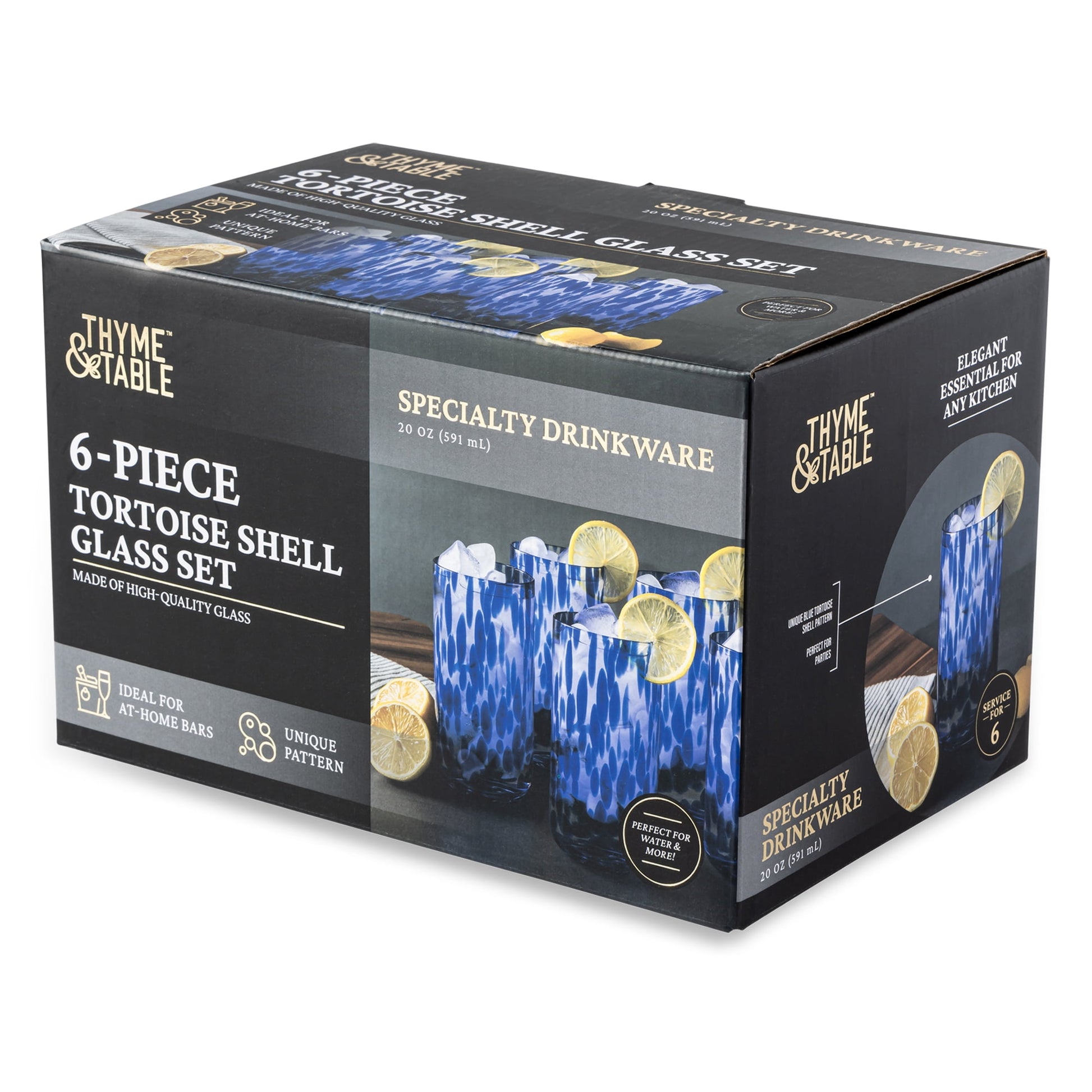 Thyme & Table 20 fl oz Blue Tortoise Drinking Glasses, Set of 6
