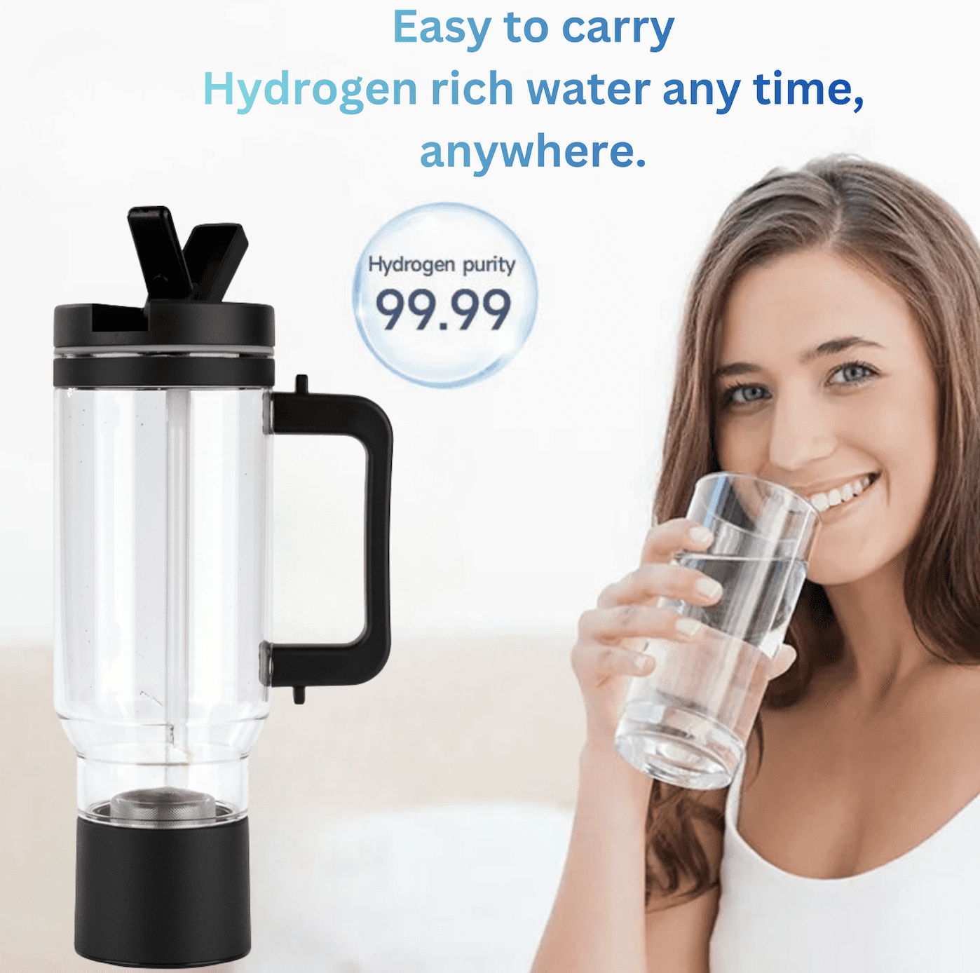 H2FLOW Hydrogen Water Tumbler | 3000 PPB Molecular H2 | Titanium/Platinum Electrodes | Leakproof Large Hydrogen Bottle 1000 mL