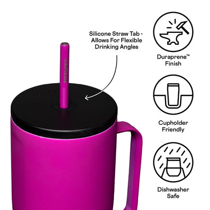 Corkcicle 30 oz Cold Cup XL, Triple Insulated, Stainless Steel, Water Bottle Tumbler with Handle and Straw, Berry Punch