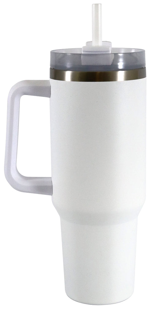 (2 pack) Mainstays 40 oz Stainless Steel Tumbler with Straw and Handle, Double Wall Insulated, White