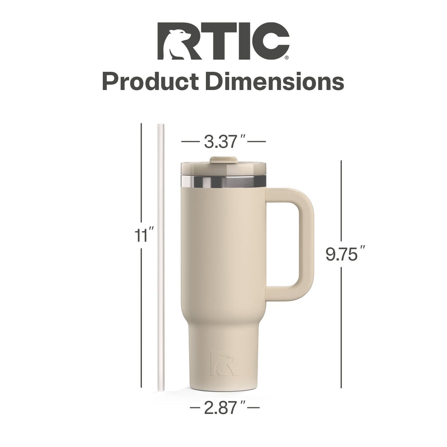RTIC 30 oz Ceramic Lined Road Trip Tumbler with Handle and Leak-Resistant Straw Lid, Beach
