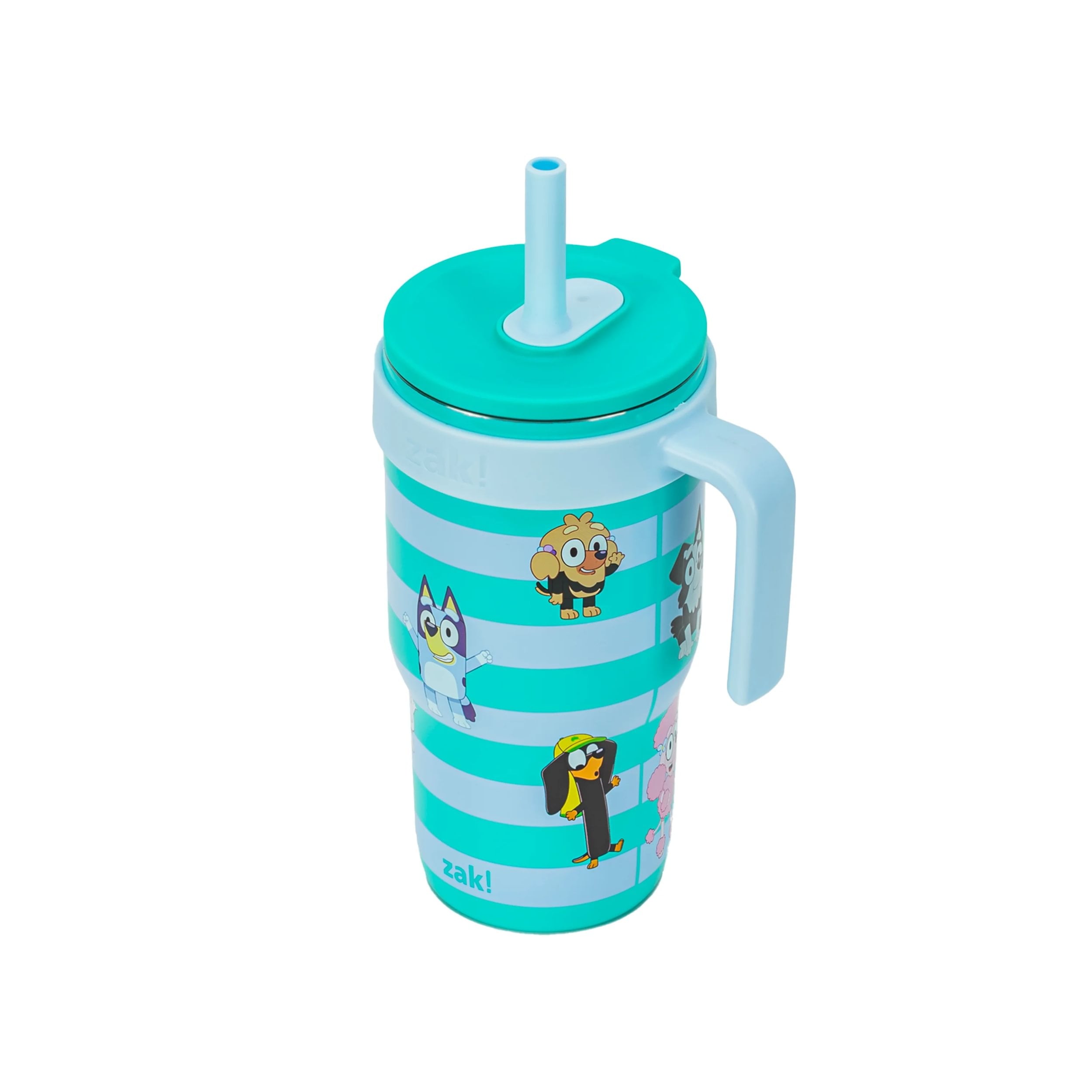 (2 pack) Zak Designs 18oz Bluey Kids Straw Handle Tumbler, Stainless Steel Vacuum Insulated Cruiser Tumbler with Silicone Straw Utilizing Leak-Proof Valve, Stripes