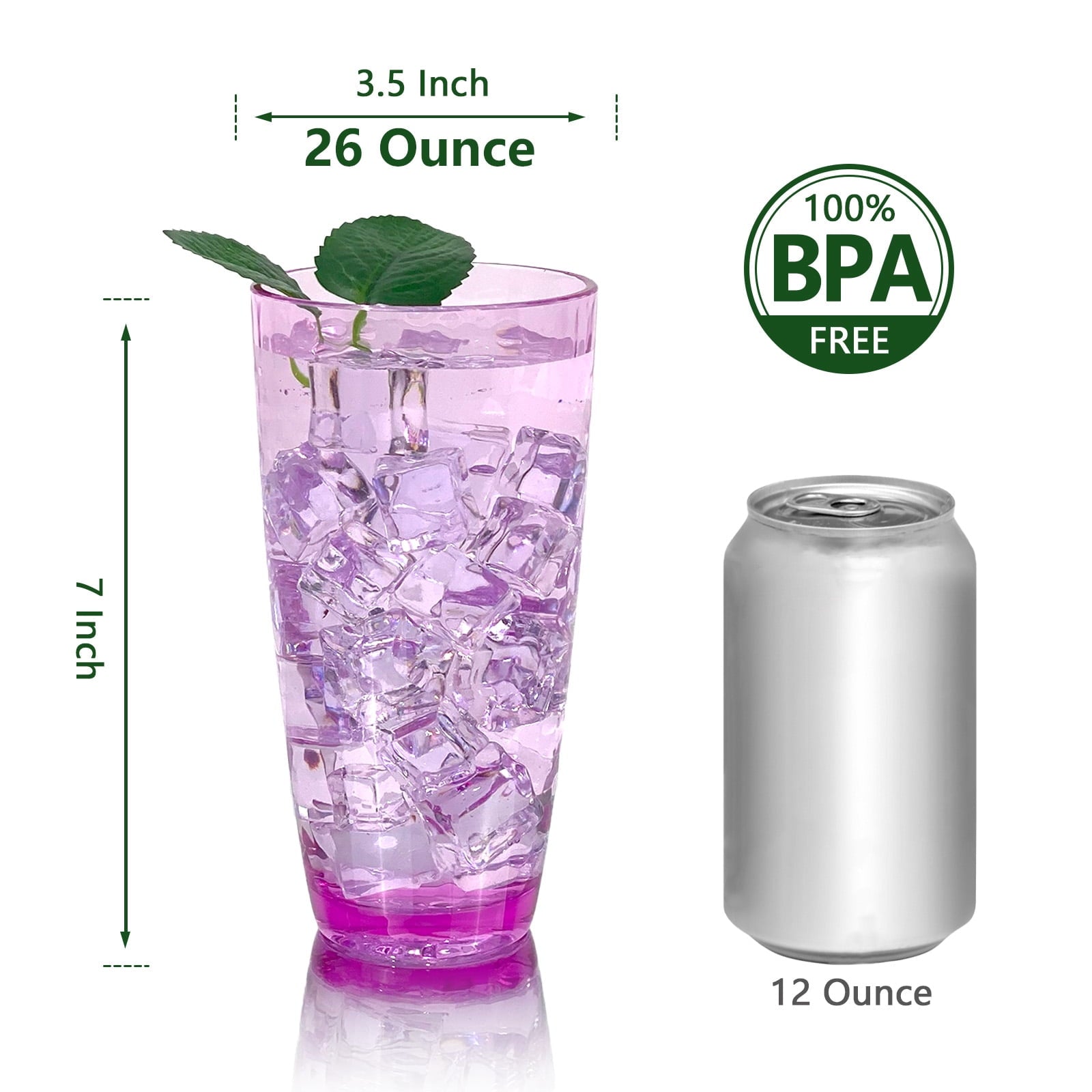 Set of 6 Hammered Style Drinking Cups 26-Ounce Large Acrylic Glasses Plastic Tumbler,BPA Free (Purple)