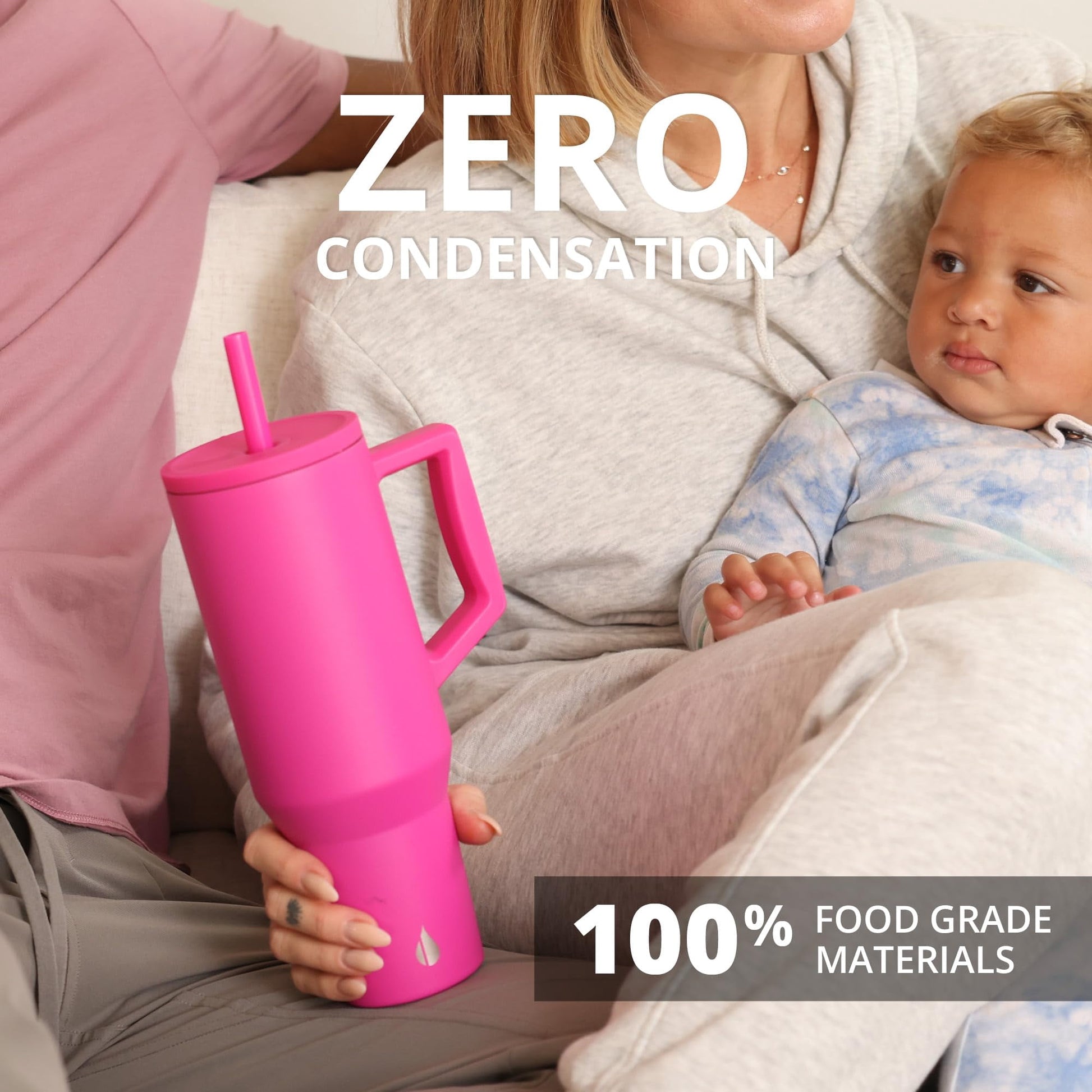 Elemental Commuter 40 oz Tumbler with Handle and Straw Lid | Travel Coffee Mug Spill Resistant | Insulated Cup Stainless Steel Tumblers for Water, Smoothies, Milkshake and More | Hot Pink