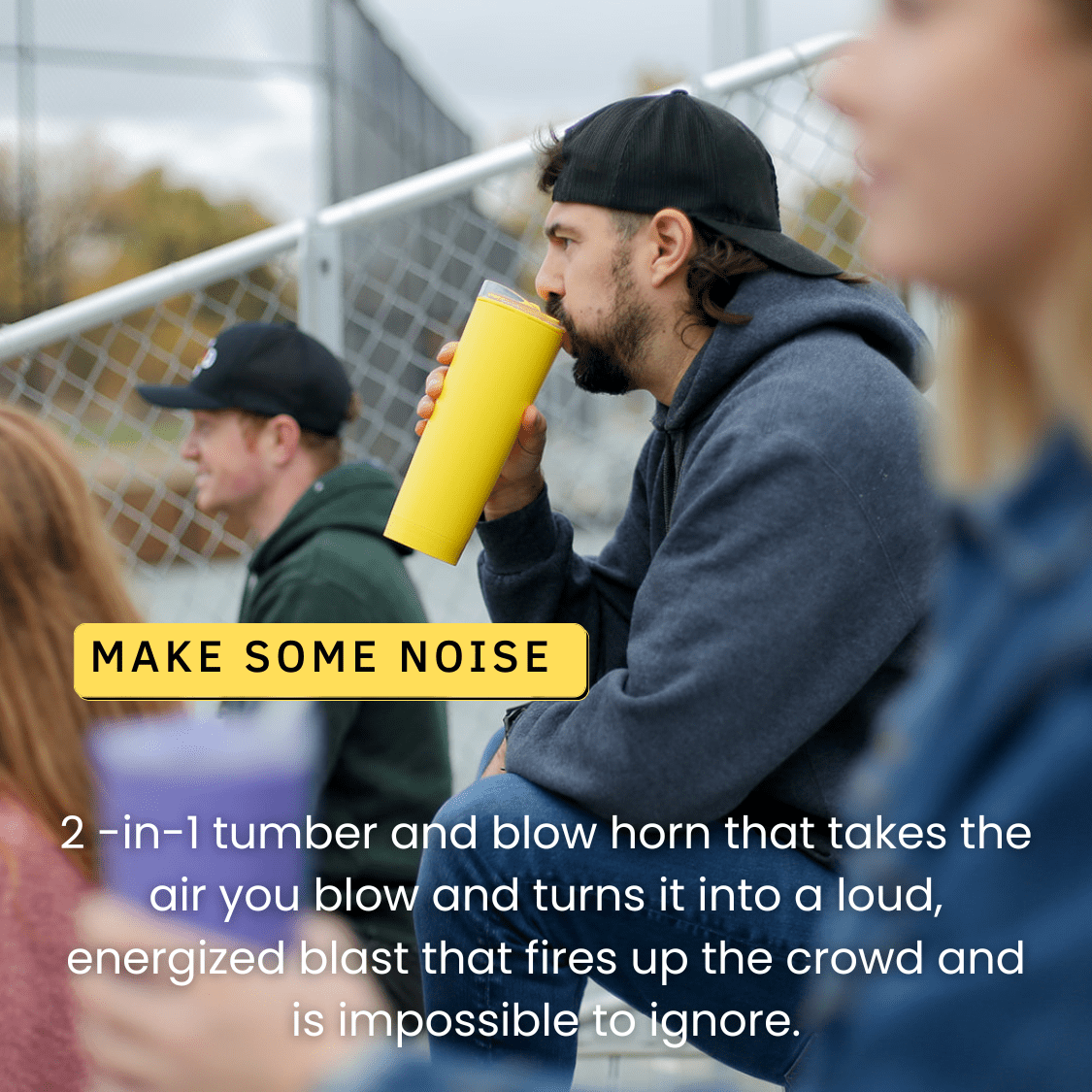 Loud Cup 23 oz Tumbler + Stadium Horn with Slide-Close Lid (Jet Black) - Double-WallCup Reusable Water Bottle Coffee Travel Mug - Worlds Loudest Cup for Game Day