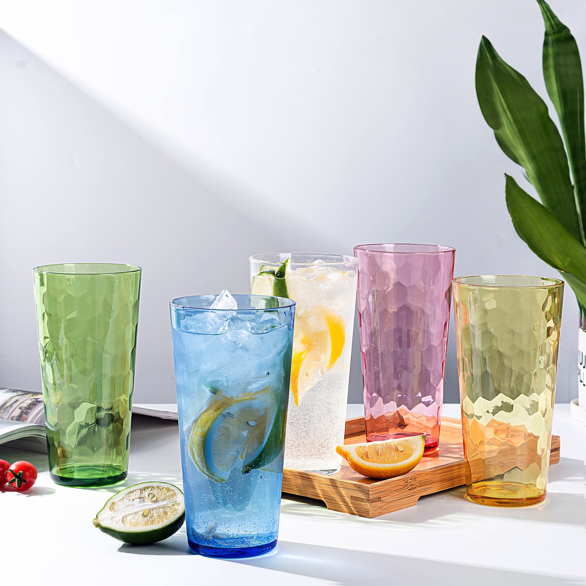 KX-Ware Hammered 26-Ounce Plastic Tumbler Acrylic Highball Drinking Glasses,  Set of 8 Mutlicolor